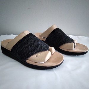 Lifestride Womens Poolside Slip On Thong Slide Sandals Size 7W Black (No Box)